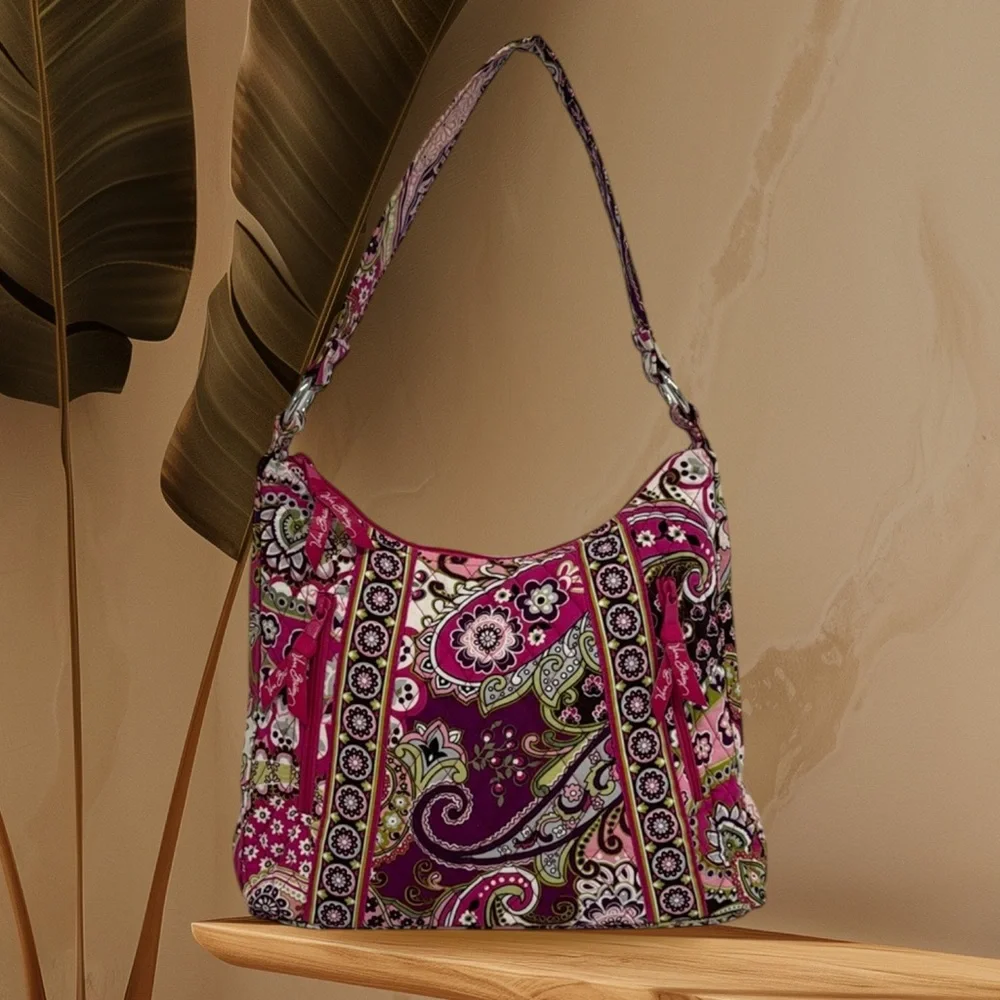 Vera Bradley Pink Very Berry Paisley Hipster Hobo Shoulder Bag Purse 13